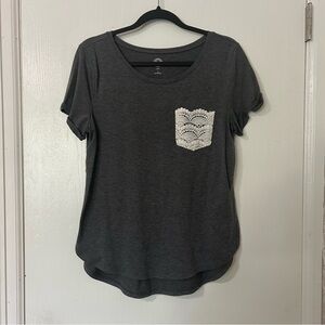 SO Charcoal Tee with Lace Pocket